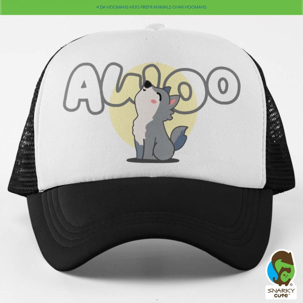 Awoo Wolf Dog Howl Foam Trucker Snapback Cap 2-COLOR BLACK WHITE